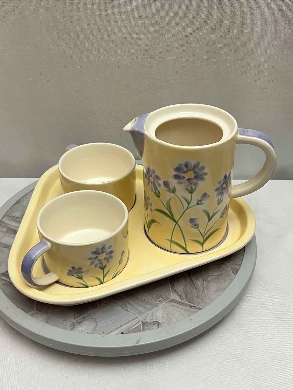 Herman Dodge & Son Hand Painted Floral Tea Set Pot 2 Cups Tray 4 Piece